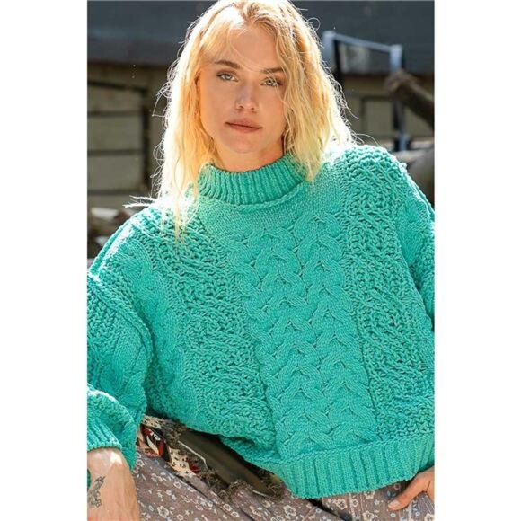 POL Mock Neck Cable Knit Sweater - Picture 1 of 3